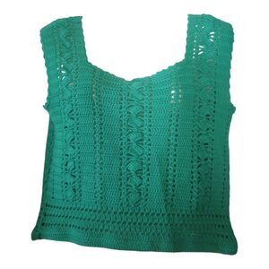 - Handmade crochet turquoise loose knit cropped tank top